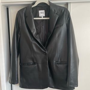 Zara black faux leather blazer
